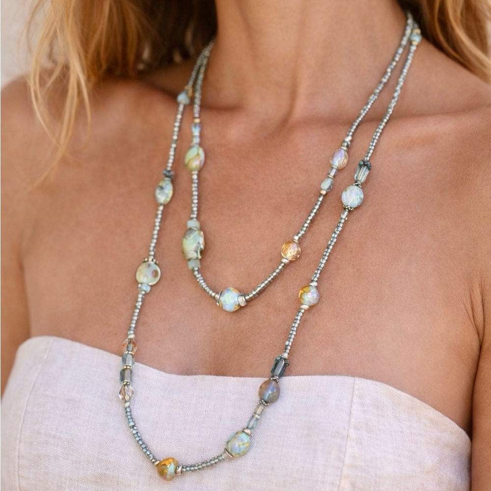 Long art glass bead necklace